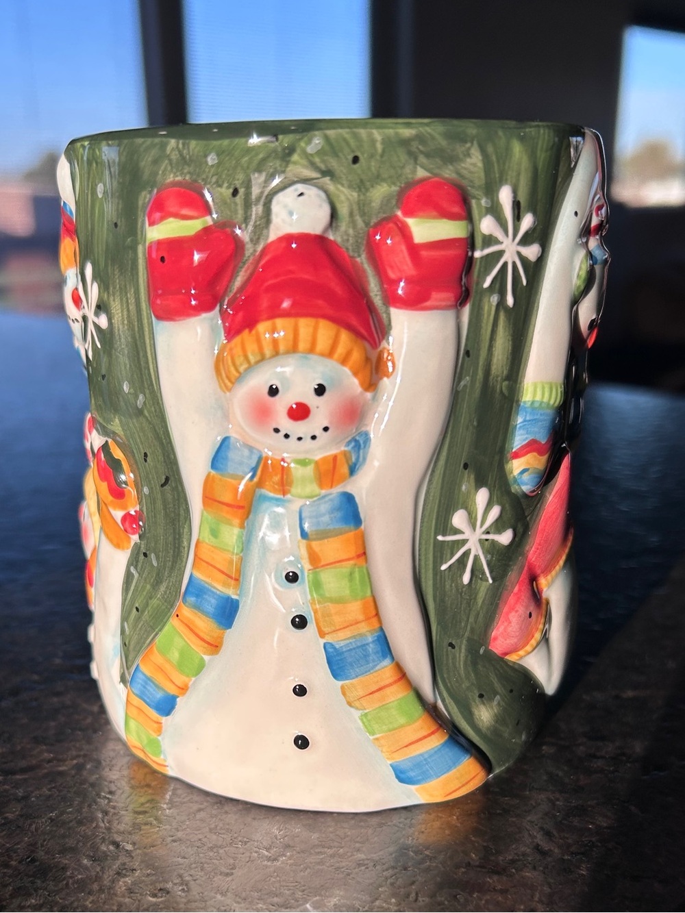 ☃️ Vintage Susan Winget "Tis The Season" Tumbling Snowman 3D Sculpted Mug ❄️